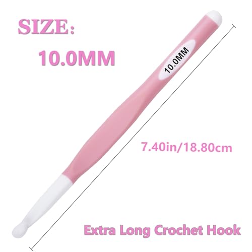 Hobekoee 10mm Large Crochet Hook,Huge Crochet Hooks for Chunky Yarn,Extra Long Crochet Hooks with Soft Ergonomic Handle for Crocheting Yarn,Wool Roving - size: 10mm