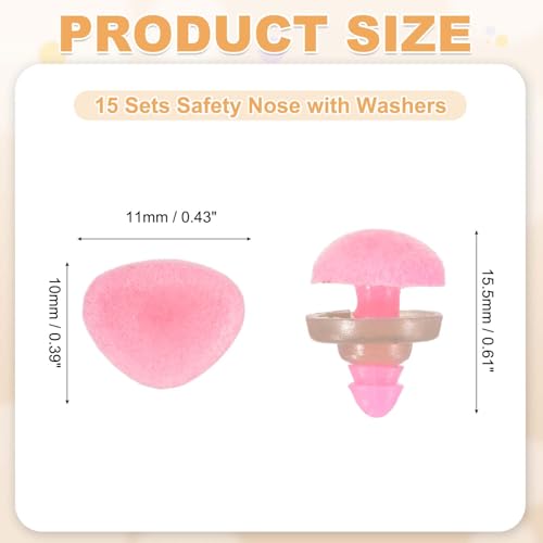 MECCANIXITY 15 Sets Safety Noses, 10 mm Safety Eyes and Noses with Washers for Crochet Animals Plush Bear Doll Making Supplies Accessories, Pink - color: Pink