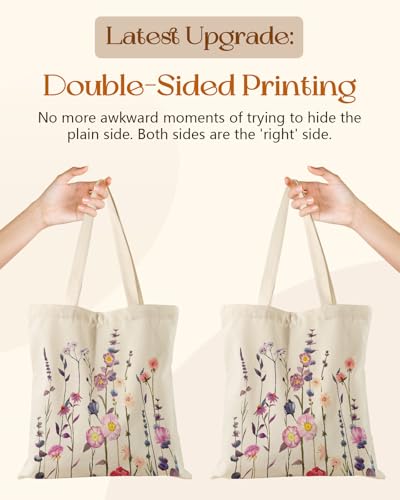 Miss Adola Aesthetic Tote Bag for Girls - with Magnetic Buckle and Zipper Inner Pocket for Women Lady Canvas Cotton Tote Bag - color: Purple Flower