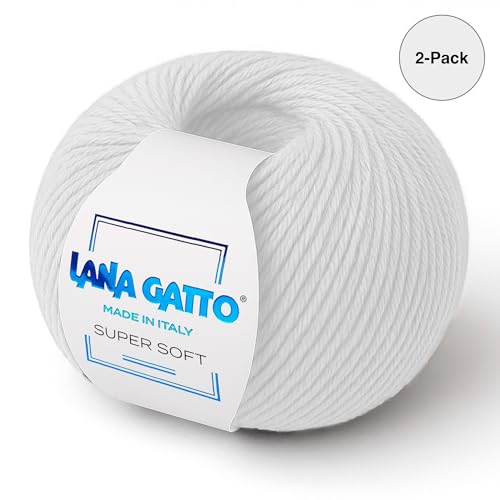 100% Merino Wool Yarn – Extrafine Super Soft Yarn for Knitting, Made in Italy by Lana Gatto, Super Soft Line, Natural White-978, 2-Pack (1.8 oz. / 137 yds Each) - color: Natural white - 978, size: 2