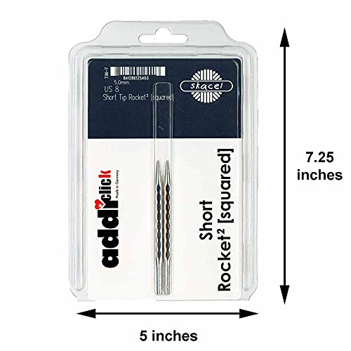 addi Skacel Click Rocket 2 Squared Sh. 3.5in. US 10.75 (7mm) Circular Tip | Uses addiClick Interchangeable System, Cubic Shape, Textured Finish, Rounded Edges, Sharp Tips, 10 Colorful Stitch Markers - size: US 10.75 (7.0mm), 3.5 in. (9cm)