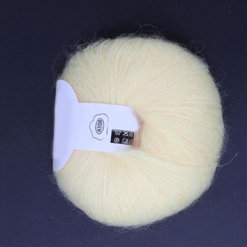 Mohair Knitting Angora Wool Yarn for DIY Knitting Popular Soft Wool Yarn(with a Crochet)(Light Yellow)