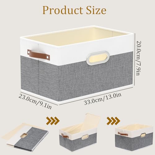 Yawinhe Fabric Storage Baskets,13.0x9.1x7.9in,White/Grey,6-Pack | Foldable Storage Bins for Shelves, Closet Bins for Organization, Collapsible Storage Baskets for Towels, Rectangle Basket - color: White/Grey, size: 12.99x9.05x7.87in/6-Pack