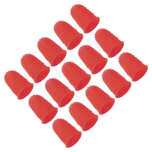 PATIKIL Rubber Finger Tips, 15 Pack Silicone Thumb Fingertip Protector Finger Cots Covers Guard Pads Thimble Grips for Office Counting Sewing, Red M Size - color: Red, size: 1.2x0.8inch（Medium）