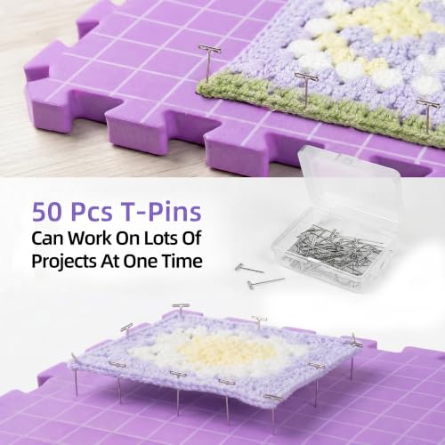 Blocking Mats for Knitting & Crochet Projects, for Knitting & Crochet Projects, Foam Board Design, Includes 50 T-Pins for Yarn Craft Blocking, (12” x 12” 4 Pack)