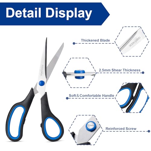 6PCS 8" Scissors,Sharp Stainless Steel All Purpose for Office School Crafts | Right/Left Handed, Comfort Grip Scissors for Office Desk Accessories Sewing Fabric Home Craft School Teacher/Class Supplies - color: Black