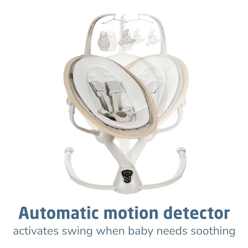 Maxi-Cosi Cassia Smart Baby Swing for Infants, Portable, Foldable Infant Swing with Music, 360 Rotation, 5 Speeds, 12 Melodies, EcoCare Fabric, Auto Motion Sensor, 2 Reclines, Classic Oat - color: Classic Oat