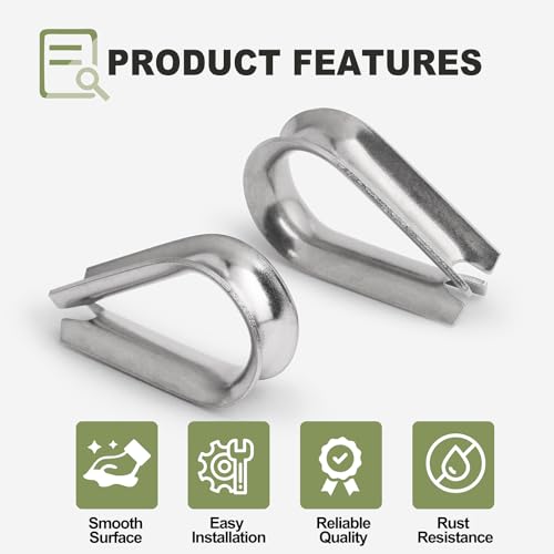 M6 Wire Rope Thimble, 304 Stainless Steel Thimble for 7/32-1/4 Inch Diameter Wire Rope, 50 Pieces - size: M6