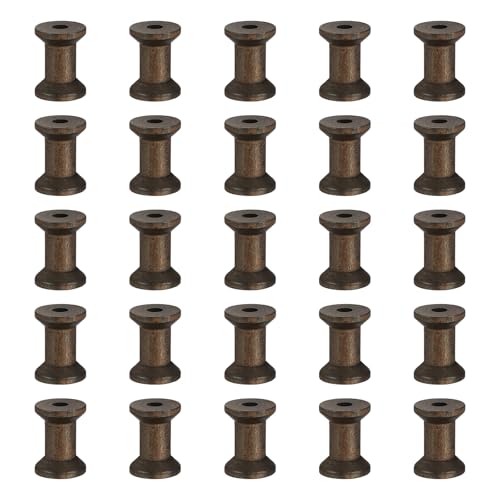 MECCANIXITY 26 Pcs 0.8"x1.2" Small Empty Thread Spools, Coffee Color Unfinished Wooden Spools Wire Weaving Bobbins, Wire Weaving Bobbins for Embroidery DIY Sewing Machines Cord Jewelry Chain - color: Coffee Color, size: 0.8"x1.2"