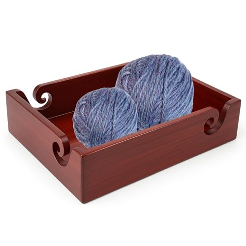 Wooden Yarn Bowl Tray for Knitting & Crochet – Handcrafted Antique Finish Organizer with Swirl Design | Durable Teak Brown Wood Holder for Crochet Hooks & Yarn Balls | Multipurpose Craft Storage Gift - color: Teak Brown 1