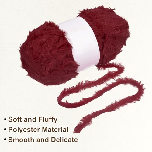 PATIKIL 65 Yards Soft Chunky Fluffy Fuzzy Faux Fur Yarn, 2 Skeins Chunky Fuzzy Yarn Fur Polyester for Crochet Knitting Blankets Scarves Sweaters Hat Shawls, Burgundy - color: Burgundy