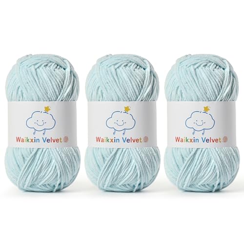 3 Pack Fluffy Chenille Yarn for Crocheting，Baby Yarn for Crocheting Soft，150g/5.28oz Velvet Amigurumi Yarn ，Fingering Weight Yarns for Crocheting Baby Blankets、DIY Craft.(3 Baby Blue) - color: 3 Baby Blue