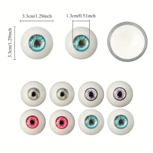 Bolexn Doll Half Round Eyeballs 3.3cm/1.3inch Realistic Acrylic Fake Eyes, Silver Grey | 1 Pair, Realistic Acrylic Fake Eyes, Compatible with TPE and Silicone Dolls, For Halloween Props, Dolls Crafts, Cosplay - color: Silver Grey