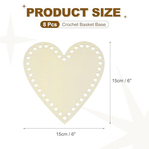 PATIKIL 8Pcs Crochet Basket Base, 6 x 6 Inch Heart Shape Basket Bottoms Shaper Blank Wooden Base Bag Making Supplies Weaving Knitting Kit for DIY Crochet Shoulder Bag Handbag Purse Craft - size: 6 x 6"