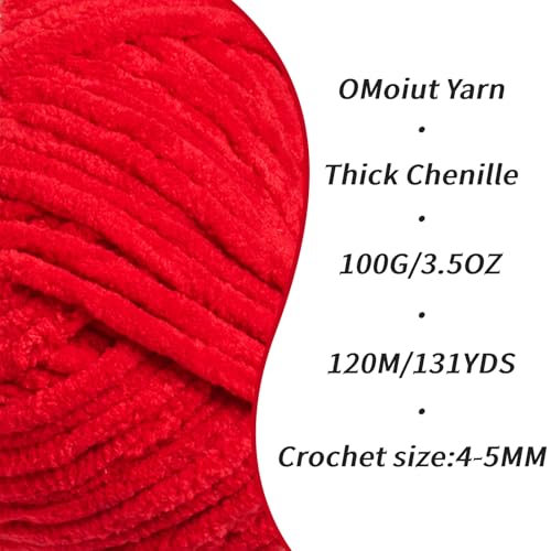 3 Pack Red Fluffy Velvet Yarn for Crocheting, Chunky Chenille Baby Blanket Yarn for Crocheting, Soft Fuzzy Puzzle Yarn for Knitting, (100g/3.53oz Each) Bulky Thick Amigurumi Crochet Yarns - color: 3 Red