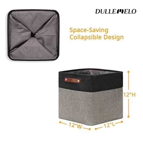 DULLEMELO Cube Collapsible Storage Bins, 12 inch Fabric Storage Cubes Bins Canvas Organization Baskets, Linen Closet Organizers Boxes for Home Organization and Storage (4 Pack - 12" Black&Grey) - color: Black&Grey, size: M-12"x 12"x12"