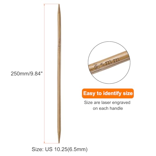 HARFINGTON 8Pcs Bamboo Knitting Needles Double Pointed Size US 10.25(6.5mm) Carbonized 10 Inch(25cm) Straight for Handmade Creative DIY Knitting Craft Yarn - size: US 10.25(6.5mm)