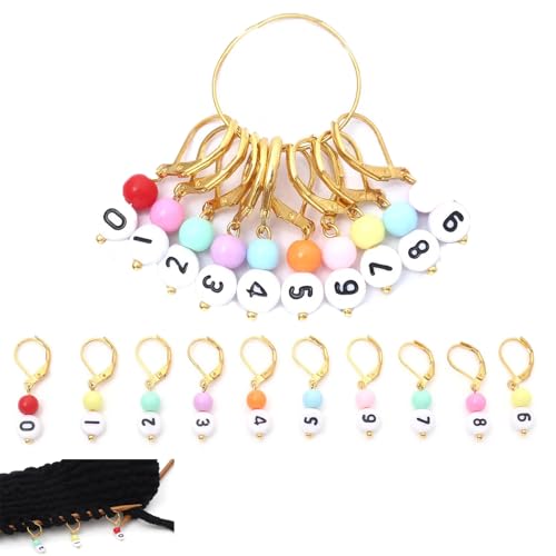 ArrErr 10 Pack Stitch Markers Knitting Crochet Locking Stitch Marker Knitting Needle Counter with 0~9 Number Clasp Clip Charms for Crochet Hooks Crochet Kit Acrylic Yarn Skeins Rows Keeping Track