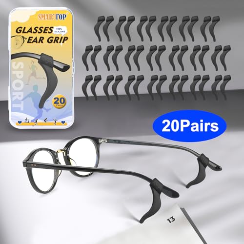 SMARTTOP Eyeglass Ear Grips -20 Pairs eye glasses ear grippers Anti-slip Holder, Silicone Ear Hook, glasses ear grip Sleeve Retainer for Sports Glasses, Sunglasses Reading glass - color: Us-s-22a-blck