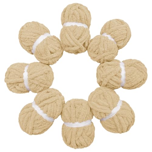 Chunky Yarn for Hand Knitting, Soft Jumbo Chenille Yarn, 8 Pack | Khaki,Bulky Fluffy Yarn for Crocheting Blankets, Scarves & DIY Crafts, 28 Yards, 8 Ounces Each - color: Khaki