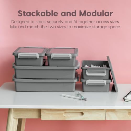 IRIS USA Storage Bins with Lids |Made in USA| 3 Qt - (4-Pack) - Gray | Discreet Plastic Containers for Crafts, Art, Office & Study Supplies / Secure Latch Buckles - size: 3 Qt. - 4 Pack