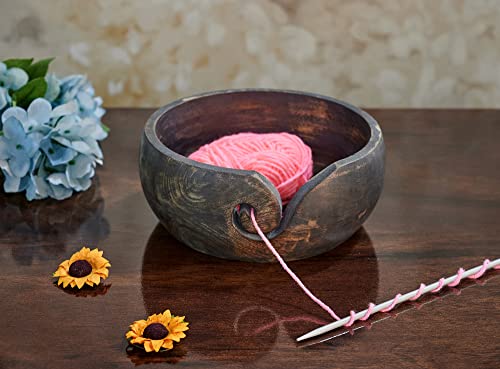 Mothers Day Gifts for Women Wooden Yarn Bowl Knitting Bowl Large Crochet Yarn Holder Handmade Crocheting Accessories and Supplies Organizer 7 x 3" Retirement Gift Ideas