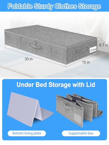 6.7-Inch Under Bed Storage Bin with Zipper Lid, Rigid Sides,2 Pack, Gray | Zipped Lid, Rigid Sides & Bottom, Large Clothes Organizer Box, Off-season Storage, Bedrooms, Closet Organization - color: Gray-Rigid-2pcs, size: 6.7 Inch