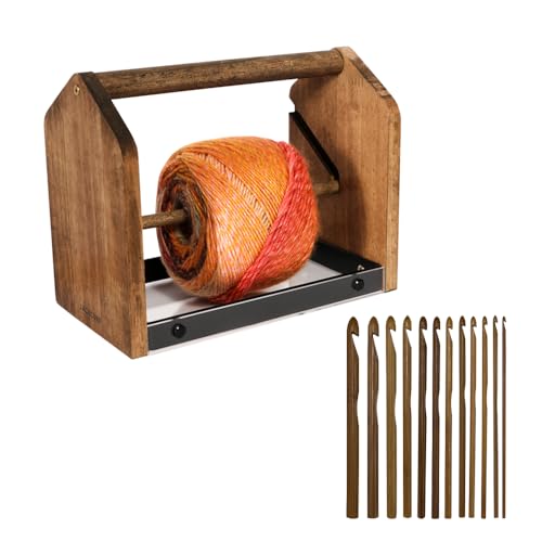 J JACKCUBE DESIGN Wooden Yarn Holder with Storage Tray and 12 Crochet Hooks, Anti-Slip Yarn Dispenser for Knitting & Crochet, Portable Organizer for Craft Supplies(Black) - MK1310A - color: Black