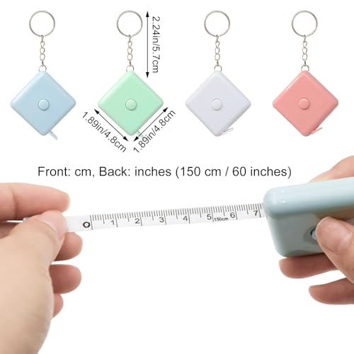 Honbay 8PCS Mini Square Retractable Tape Measure Keychain Portable Measuring Tape for Home Office Craft (2 Blue, 2 Pink, 2 Green, 2 White)