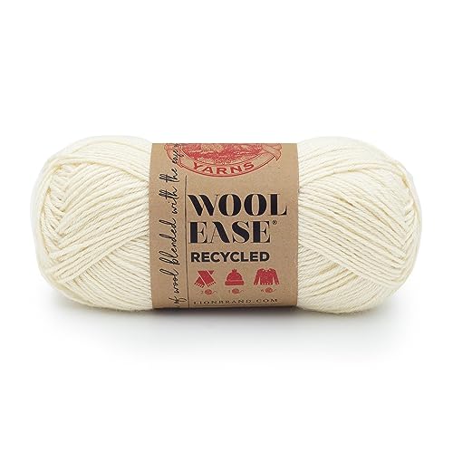 Lion Brand Yarn, Wool-Ease Recycled Crochet Yarn, Cream, Off White, 1 Pack | Recycled Worsted Weight Wool Acrylic Blend Knit & Crochet Fiber for Warm Blankets, Cozy Sweaters, Fall & Winter Hats - color: Cream, size: 1 Pack