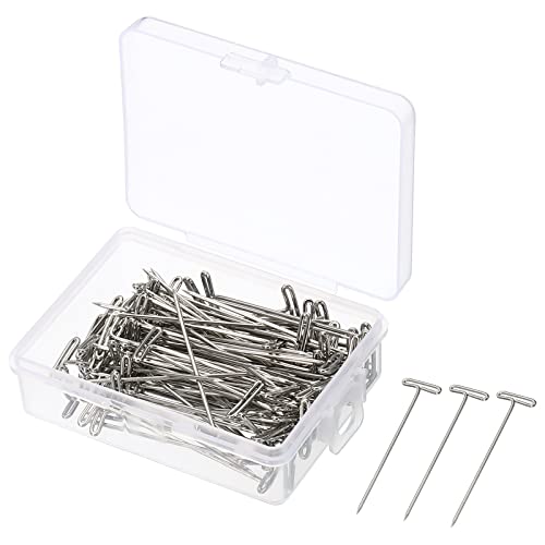 PATIKIL 1.77 Inch T-Pins, 200 Pack Stainless Steel Blocking Pin Needles for Modelling Crafts, Silver - size: 45mm