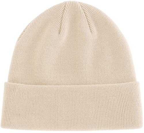 100% Cotton Beanie Hat Winter Hats Women Men Warm Knit Beanies | Double Layer Warmth ,Ultra-Soft Itch-Free Pure Cotton Knitted, Cuffed & Uncuffed Fisherman Slouchy Skull Cap for Womens Mens - color: 1pcs Beige