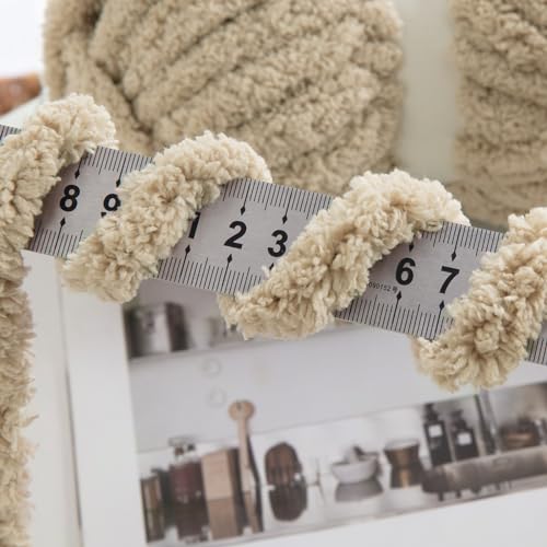 HOMBYS Khaki Chunky Chenille Yarn for Hand Knitting,Fluffy Soft Jumbo Yarn Crocheting,Super Bulky Big Yarn for Chunky Blanket,Large Thick Arm Knitting Yarn,8 Pack Plush Fuzzy Yarn - color: Khaki