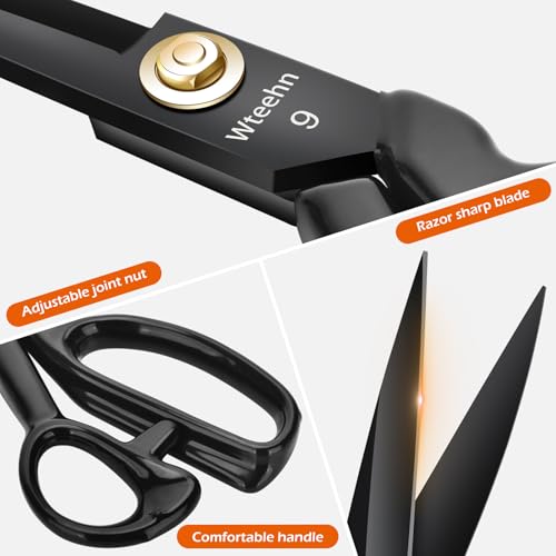 Fabric Scissors Professional, 9" Heavy Duty Sewing Scissor for Fabric Cutting, Tailor Sharp Sewing Shears for Cutting Leather craft Home Office Students Artists Dressmakers - size: 9 inch