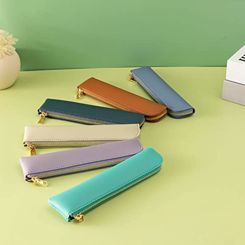 Leather pencil case, Thin soft pen bag, Small pencil case for adults,Senior leather Minimal pencil pouch with zipper.… - color: Agate green