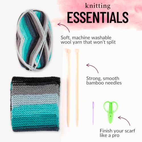 The Spinning Hand Knitting Kit for Beginners Adults – Educator-Designed, Self-Striping Wool Yarn, Bamboo Needles & Video Tutorials (Nebula) - color: Nebula