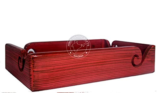 Solid Handmade Crafted Wooden Portable Antique Yarn Storage Bowl Tray - Holder for Knitting Crochet Hook Accessories - Multipurpose Organiser (Teak Red, 12" x 8" x 2.5") - color: Teak Red