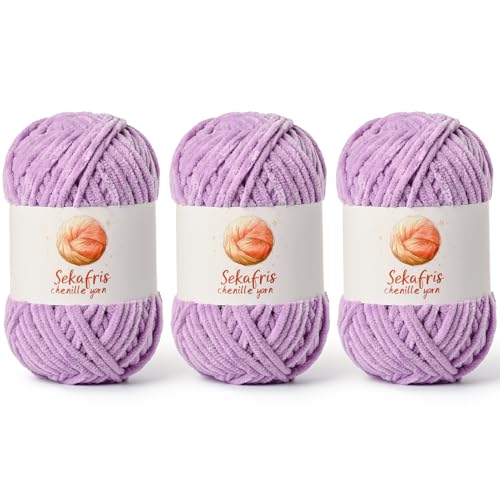 Chenille Yarn for Crocheting, Size 5 Bulky,3 Light Purple | 300g/393yds Soft Chunky Velvet Yarn for Crochet and Knitting,Fluffy Baby Yarn for Amigurumi,Blankets and DIY Crafts. - color: 3 Light Purple