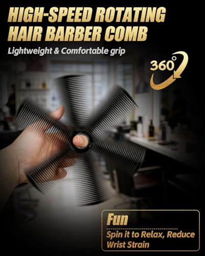 Rotatable Hair Comb, 8" Fine & Wide Tooth Comb with Bonus 9" Rat Tail Comb | Professional Hair Comb for Men Women, Carbon Fiber + ABS, Rounded Teeth, Heat Resistant for Hair Stylists, Barbers - color: Black