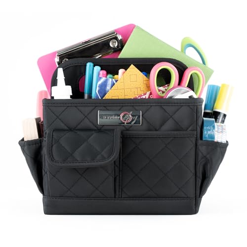 Everything Mary Desktop Tote Organizer – Black Quilted Craft Caddy – Portable Storage Bag for Scrapbooking, Sewing, Art Supplies & DIY Creative Tool Organization - color: Black Quilted