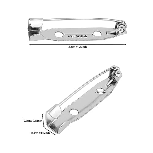 50 Pcs Silver Bar Pins, Safety Pins - Secure Back Clasp - Reliable Brooch Pins for Various Uses Locking Pins Backs Safety Clasp Brooch (32MM, Silver) - size: 32MM