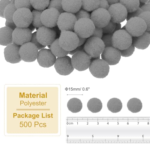 PATIKIL 0.6inch Pom Poms for Crafts, 500pcs Small Pompoms for Crafts Mini Puff Balls Bulk High Elasticity Fuzzy Balls for Hats Christmas Art DIY, Gray - color: Gray, size: 0.6inch