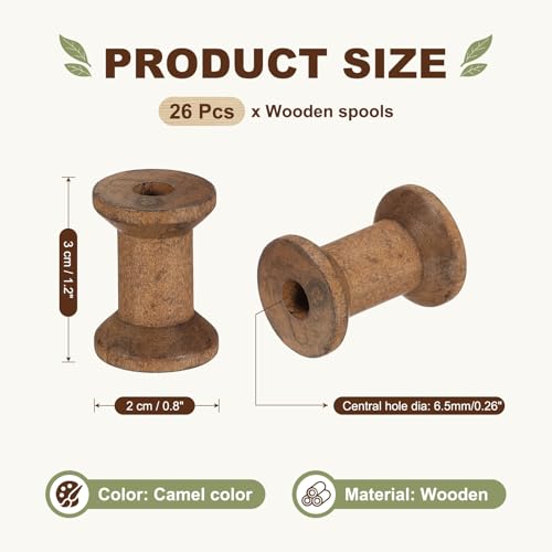MECCANIXITY 26 Pcs 0.8"x1.2" Small Empty Thread Spools, Camel Color Unfinished Wooden Spools Wire Weaving Bobbins, Wire Weaving Bobbins for Embroidery DIY Sewing Machines Cord Jewelry Chain - color: Camel Color, size: 0.8"x1.2"