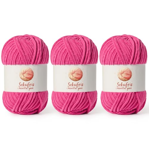 Chenille Yarn for Crocheting, Size 5 Bulky,3 Rose | 300g/393yds Soft Chunky Velvet Yarn for Crochet and Knitting,Fluffy Baby Yarn for Amigurumi,Blankets and DIY Crafts. - color: 3 Rose