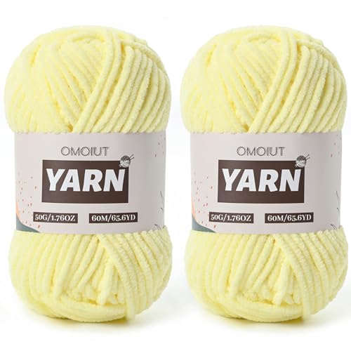 2 Packs Plush Chenille Chunky Crochet Yarn - Baby Yarn for Crocheting Soft - Velvet Yarns Knitting for Blankets Crafts - Fluffy Amigurumi Yarns 100g/131yds (2 Lemon Yellow) - color: 2 Lemon Yellow