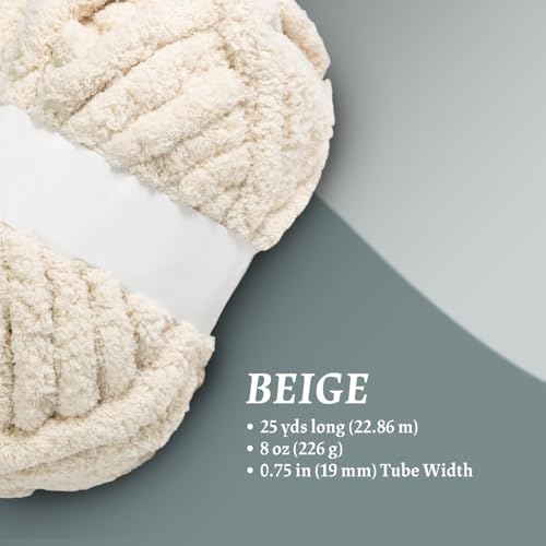 Jumbo Chunky Chenille Yarn for Hand Knitting Crochet – 8 Skeins × 8 oz (25 yds Each) Super Soft Thick Bulky Yarn for Blankets, Scarves, Cushions & DIY Crafts (Beige) - color: Beige (Chenille)