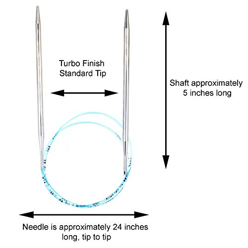 addi Skacel Turbo Original 24 Inch US 3 (3.25mm) Circular Knitting Needles | Ultra-Slick Finish, Slightly Blunt Tip, Memory-Free Blue Cords, Seamless & Snag-Free Joins, 10 Stitch Markers - size: US 03 (3.25mm), 24 in. (60cm)