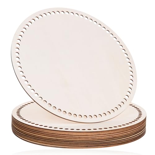 AWIZOM 12 Pcs Wooden Basket Bottoms for Crochet 12 Inch Round Basket Wood Bottom Circle Weaving Knitting Base Wood Base Shaper for Crochet or Knitting Weaving Crafts Home Decoration(Hole:8mm) - size: 12 Inch