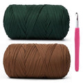 2 Pack Soft Tshirt Crochet Yarn, 800g/228yds High Elastic Hand Knitting Yarns, Thick T Shirt Yarn for Crocheting Bags, Baskets, Cushions, DIY Crafts - color: Dark Green + Brown