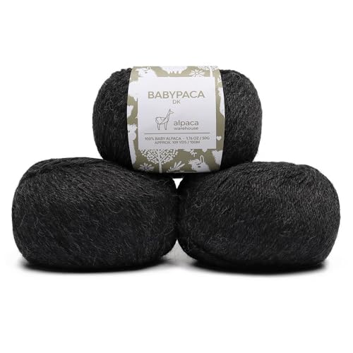 100% Baby Alpaca Yarn 3 Skeins 150g DK Weight Knitting Crochet Ch. Gray | Made in Peru with natural warmth and softness featuring 327yd of premium fiber ideal for scarves shawls sweaters and more - color: Charcoal Gray, size: DK